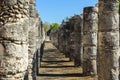 Ruins of Chichen Itza, Columns in the Temple of a Thousand Warriors,  Yucatan, Mexico Royalty Free Stock Photo