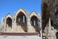 Ruins of the choir of the gothic church of the Virgin of the Burgh in the medieval city of Rhodes, Island of Rhodes Royalty Free Stock Photo