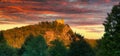 Ruins of Chojnik Castle in Karkonosze mountains at sunset. Poland Royalty Free Stock Photo