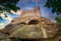 Ruins of Chojnik Castle in Karkonosze mountains at sunset. Poland Royalty Free Stock Photo