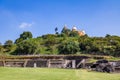 Ruins of Cholula pyramid with Church of Our Lady of Remedies at the top of it - Cholula, Puebla, Mexico Royalty Free Stock Photo