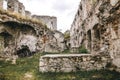 Ruins of Chortkiv castle, Ukraine. Old ruin brick walls of medieval castle, historical defence fortress in Europe. Aged stone