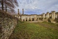 the ruins of a church invaded by vegetation