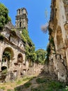 Ruins of church of old Franciscan monastery Orezza, convent d'orezza, in Piedicroce, Castagniccia, Corsica. Vertical. Royalty Free Stock Photo