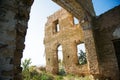 The ruins of the church of St. Elijah in the Tsybli village, Ukraine. Remains of the church. Inside view of the destroyed flaky