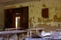 Ruins of a classroom at a school in the Chernobyl zone