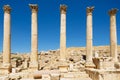 Ruins of the Colonnade street in the ancient Roman city of Gerasa modern Jerash in Jordan. Royalty Free Stock Photo