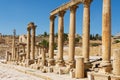 Ruins of the Colonnade street in the ancient Roman city of Gerasa modern Jerash in Jordan. Royalty Free Stock Photo