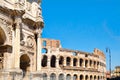 Ruins of the Colosseum and the Arch of Constantine in Rome Royalty Free Stock Photo