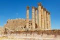 Ruins and columns of the ancient temple of Artemis the Roman city of Gerasa modern Jerash in Jordan. Royalty Free Stock Photo