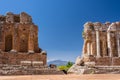 Ruins and columns of antique greek theater in Taormina Royalty Free Stock Photo