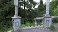 Ruins columns rare old pavilion in the nature