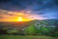 Ruins of the Corfe castle at sunset Royalty Free Stock Photo