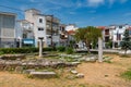 Ruins of the Cross-shaped Basilica of Thasos town Limenas in the downtown of the city, Greece