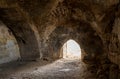 The  ruins of the crusader fortress - Templar - Toron des Chevaliers of the 12th century. Captured and destroyed Salah ad Din. Royalty Free Stock Photo