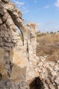 The  ruins of the crusader fortress - Templar - Toron des Chevaliers of the 12th century. Captured and destroyed Salah ad Din. Royalty Free Stock Photo