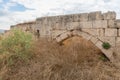 The  ruins of the crusader fortress - Templar - Toron des Chevaliers of the 12th century. Captured and destroyed Salah ad Din. Royalty Free Stock Photo