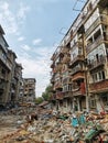 ruins of demolished old apartments in Wuhan city china