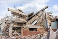 Ruins of a destroyed building. Background with selective focus and copy space Royalty Free Stock Photo