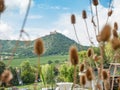 The ruins of the Devicky castle in Palava hills above artificial lake Nove Mlyny Royalty Free Stock Photo