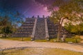 Ruins of El Osario pyramid, Chichen Itza, Yucatan, Mexico, Maya civilization with Milky Way Galaxy stars night sky