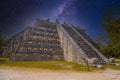Ruins of El Osario pyramid, Chichen Itza, Yucatan, Mexico, Maya civilization with Milky Way Galaxy stars night sky Royalty Free Stock Photo