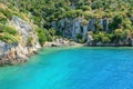 The ruins of famous ancient underwater town Sunken City on Kekova island