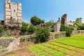 The ruins of famous ancient walls of Constantinople in Istanbul Royalty Free Stock Photo