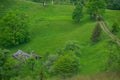 The ruins of a farmhouse on a green meadow Royalty Free Stock Photo