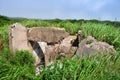 The ruins of the former gun emplacements in the bay of Akhlestyshev on the island of Russian. Russia, Vladivostok