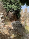 Ruins of fortress against the sky in the Mediterranean, Alanya, Turkey