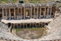 Ruins of the front facade of the antique Greek amphitheatre in Hierapolis, Pamukkale, Turkey