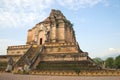 Ruins of the giant stupa of the ancient Buddhist temple Wat Chedi Luang. Chiang Mai, Thailand Royalty Free Stock Photo