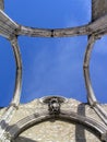 Ruins of the Gothic Church of the Carmo Convent aka Our Lady of Mount Carmel. Roofless nave and arches stand as a testimony to the