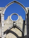 Ruins of the Gothic Church of the Carmo Convent aka Our Lady of Mount Carmel. Roofless nave and arches stand as a testimony to the