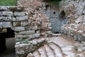 Ruins of the Great Basilica in Butrint National Park, Buthrotum, Albania. Triconch Palace at Butrint Life and death of Royalty Free Stock Photo