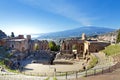 Ruins of the Greek Roman Theater, Taormina, Sicily Royalty Free Stock Photo