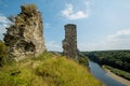 Ruins of Gubkiv Hubkiv castle on a Sluch river hills in summer near Gubkiv village, Rivne region, Ukraine