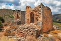 Ruins of historical windmills on the island of Crete in Greece