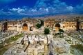 Ruins of Jupiter temple and great court of Heliopolis in Baalbek, Bekaa valley, Lebanon Royalty Free Stock Photo