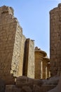 Ruins of Karnak Temple complex with halls decorated with sculptures and columns with carved with ancient Egyptian hieroglyphs Royalty Free Stock Photo