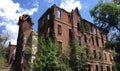 Ruins of large old fire damaged home