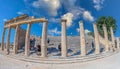Ruins of Large Propylaea and monumental staircase, Lindos Acropolis, Rhodes island, Greece Royalty Free Stock Photo