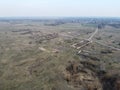 The ruins of a livestock farm, aerial view. Destroyed animal sheds