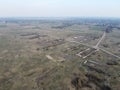 The ruins of a livestock farm, aerial view. Destroyed animal sheds