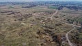 The ruins of a livestock farm, aerial view. Destroyed animal sheds