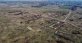 The ruins of a livestock farm, aerial view. Destroyed animal sheds