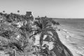 Ruins of the mayan city tulum, quintana roo, mexico in black and white Royalty Free Stock Photo