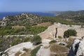 Ruins of the medieval castle of Kastellos with a beautiful view of the Bay and mountains