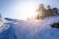 Ruins of medieval castle Lichnice near Tremosnice, Czech Republic. Sunny snowy winter day Royalty Free Stock Photo